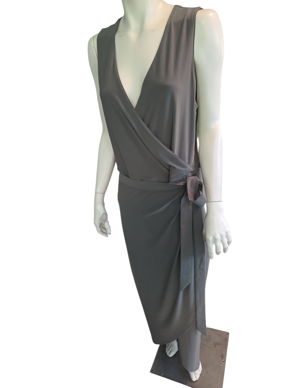 White House Black Market Olive Sleeveless Faux Wrap Maxi Dress with Side Tie